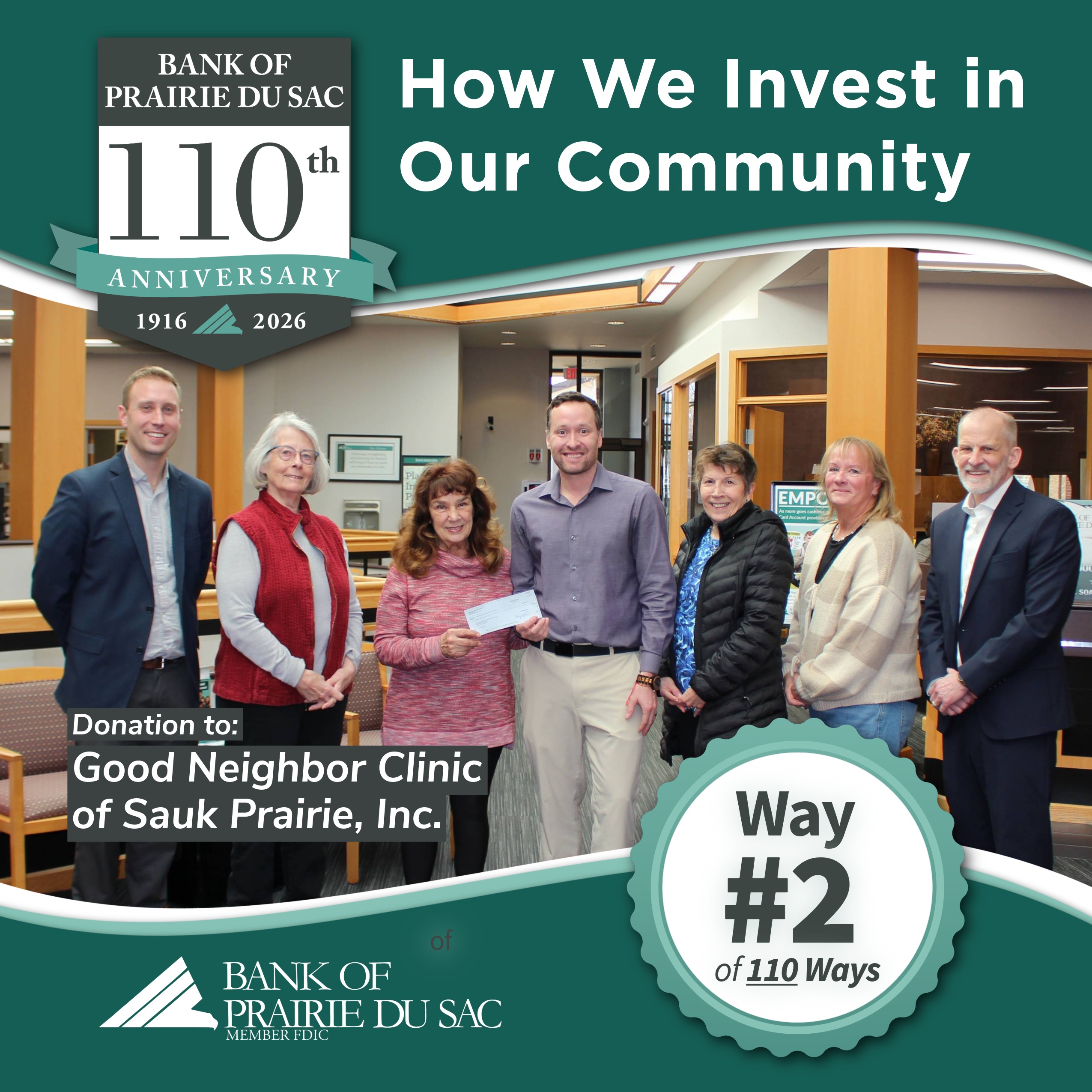 Nolan Breunig presents donation to Good Neighbor Clinic of Sauk Prairie, Inc.