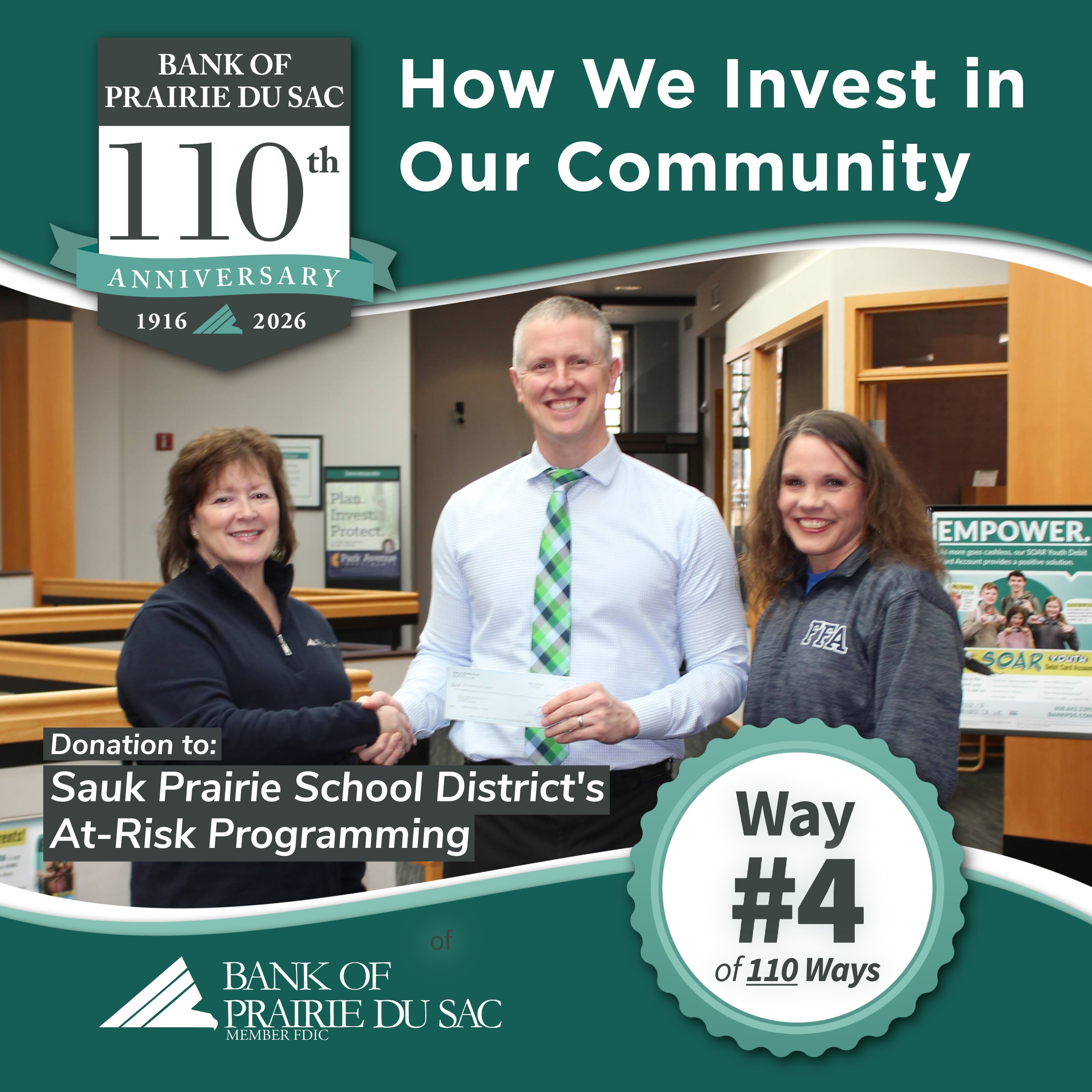 Nolan Breunig presents donation to Good Neighbor Clinic of Sauk Prairie, Inc.