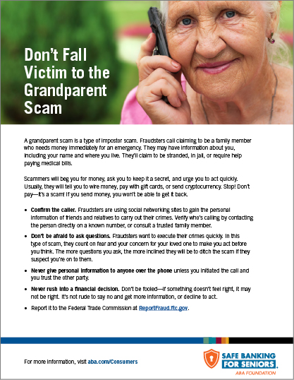 thumbnail Don't Fall Victim to the Grandparent Scam handout