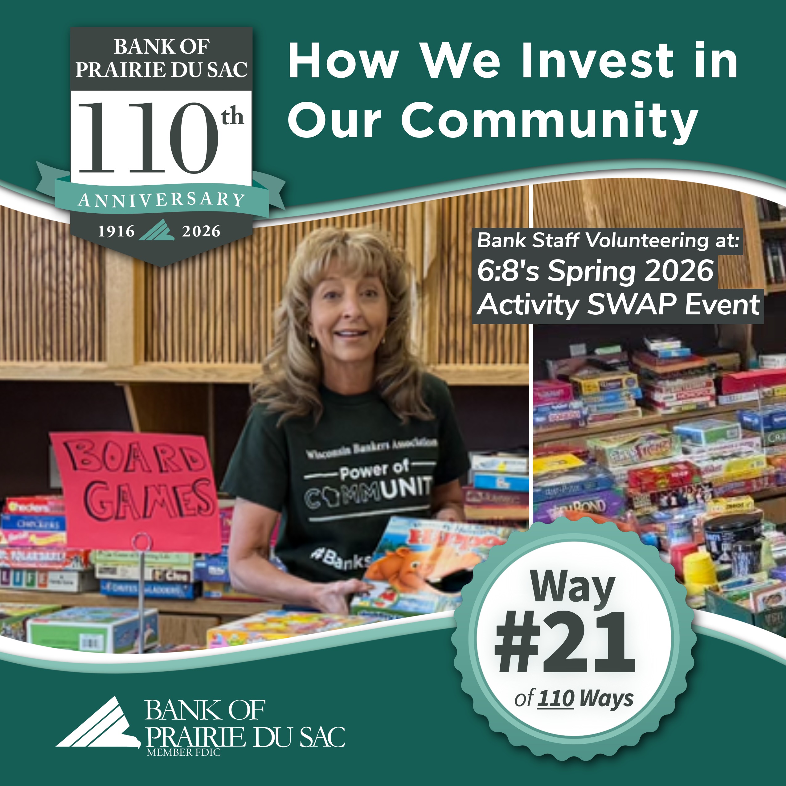 Way #21 - Bank Staff Volunteering at 6:8's Spring 2026 Activity SWAP Event.