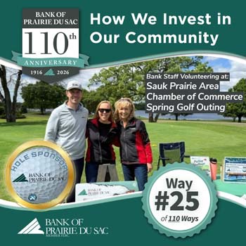 Bank staff pose at Hole sponsored by bank during Sauk Prairie Area Chamber's Golf Outing.