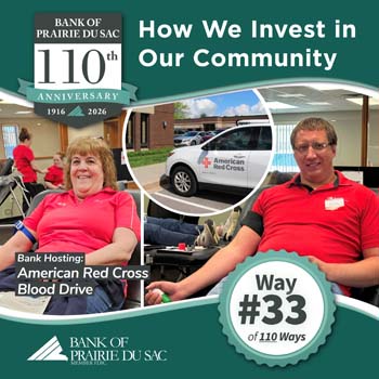 Way #33 - Bank hosting an American Cross Blood Drive.