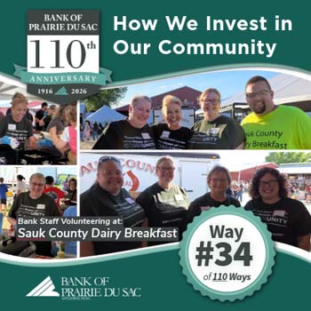Way #34 - Bank staff volunteering to help at 2026 Sauk County Dairy Breakfast.