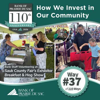 Way #37 - Bank staff volunteering at Sauk County Fair Exhibitor Breakfast & Hog Show.