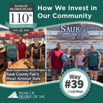 Way #39 - Bank staff with youth at Sauk County Fair Meat Animal Sale.